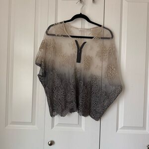 Lauren Vidal Hombre Cream and Grey Blouse